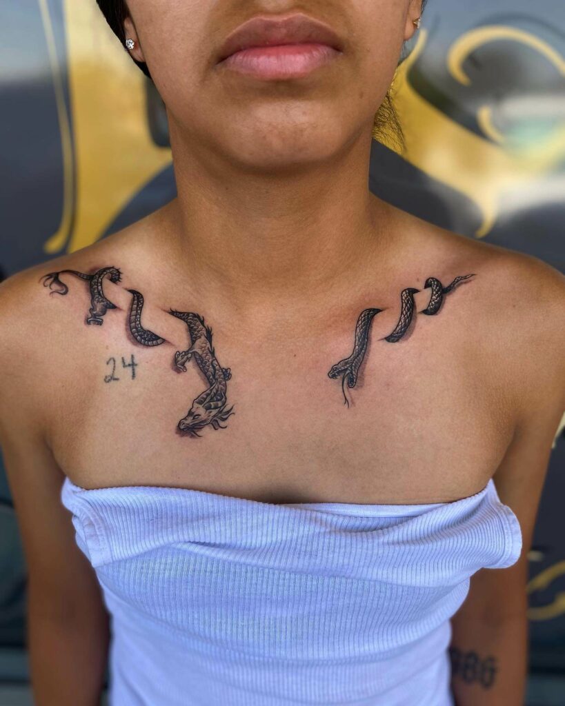 11+ Snake Collarbone Tattoo Ideas That Will Blow Your Mind! 12 Dragon And Snake Tattoo