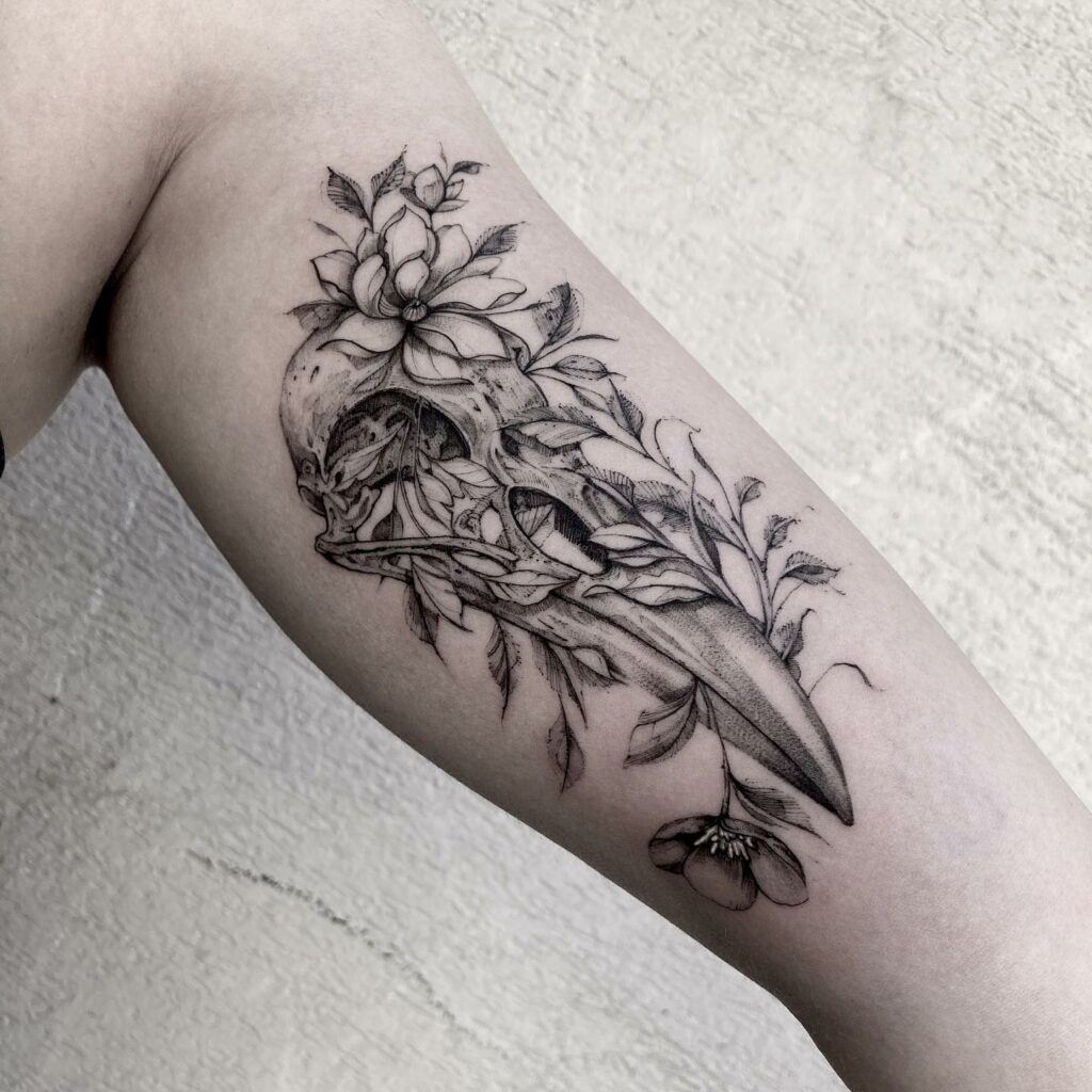 AMAZING ANIMAL SKULL TATTOO IDEAS AND THEIR MEANINGS IN 2024 33 Crow Skull Tattoo