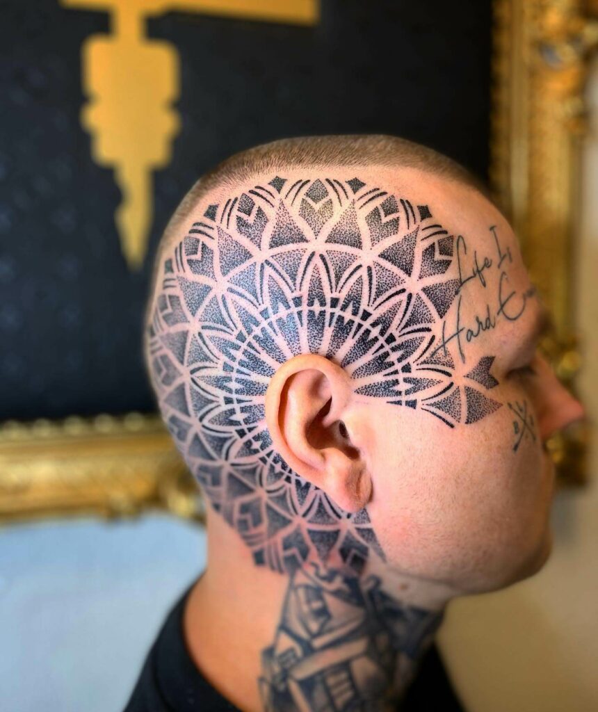 10+ Bald Head Tattoo Ideas That Will Blow Your Mind! 12 Abstract Art Scalp Tattoo On Bald Head