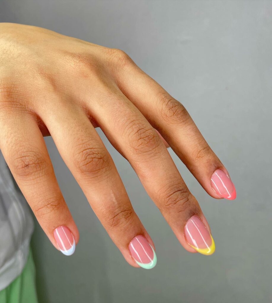 22 Latest Colorful French Tip Nail Ideas To Try In 2024! 20 Glossy Base With Nail Colorful Tips
