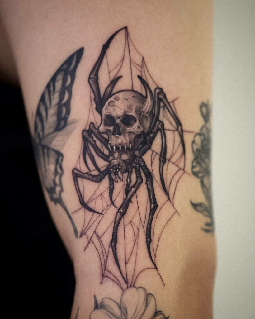 11+ Traditional Spider Tattoo Ideas That Will Blow Your Mind! 11 Skull Spider Tattoo