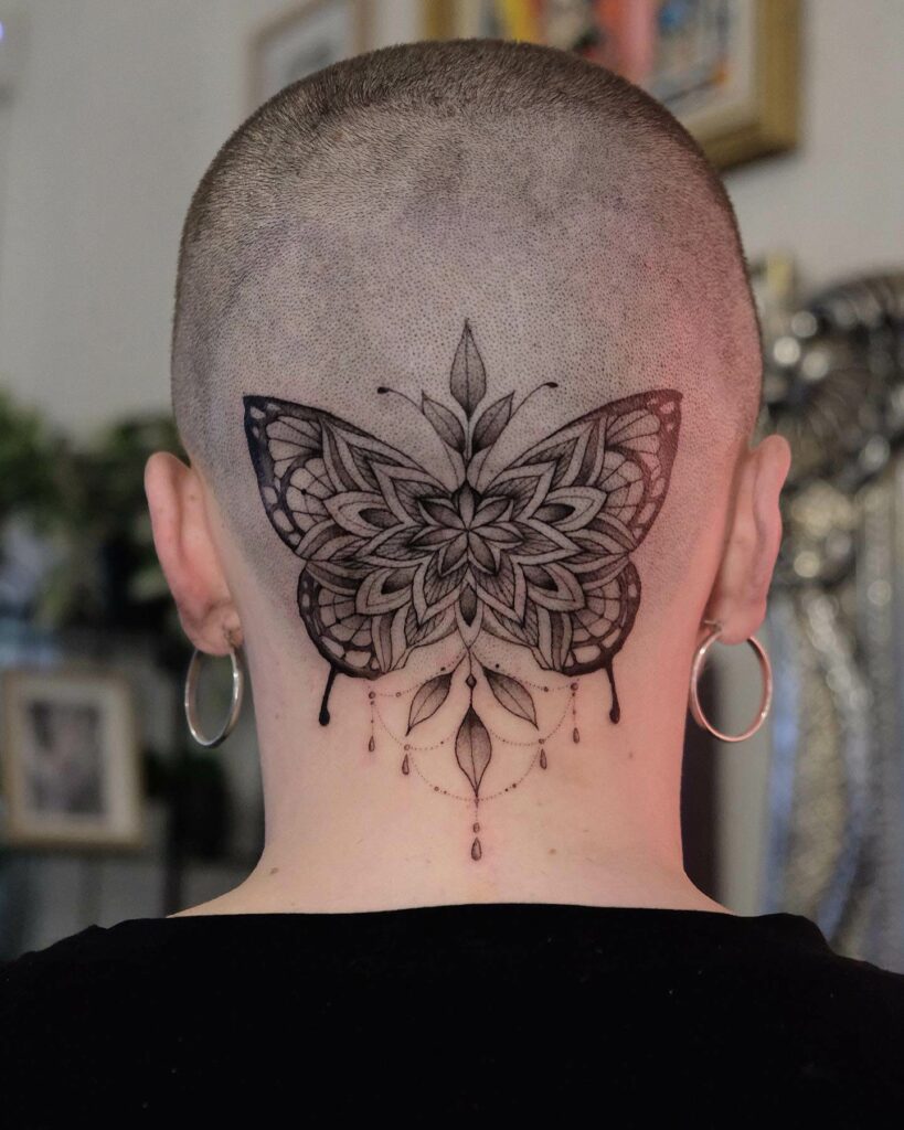 10+ Bald Head Tattoo Ideas That Will Blow Your Mind! 11 Butterfly Mandala Tattoo On Bald Head
