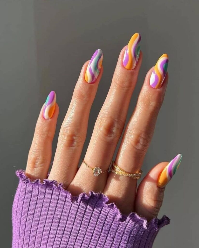 Get Swirly with 35 Swirl Nails Ideas for 2024 33 Long Rainbow Swirl Nails
