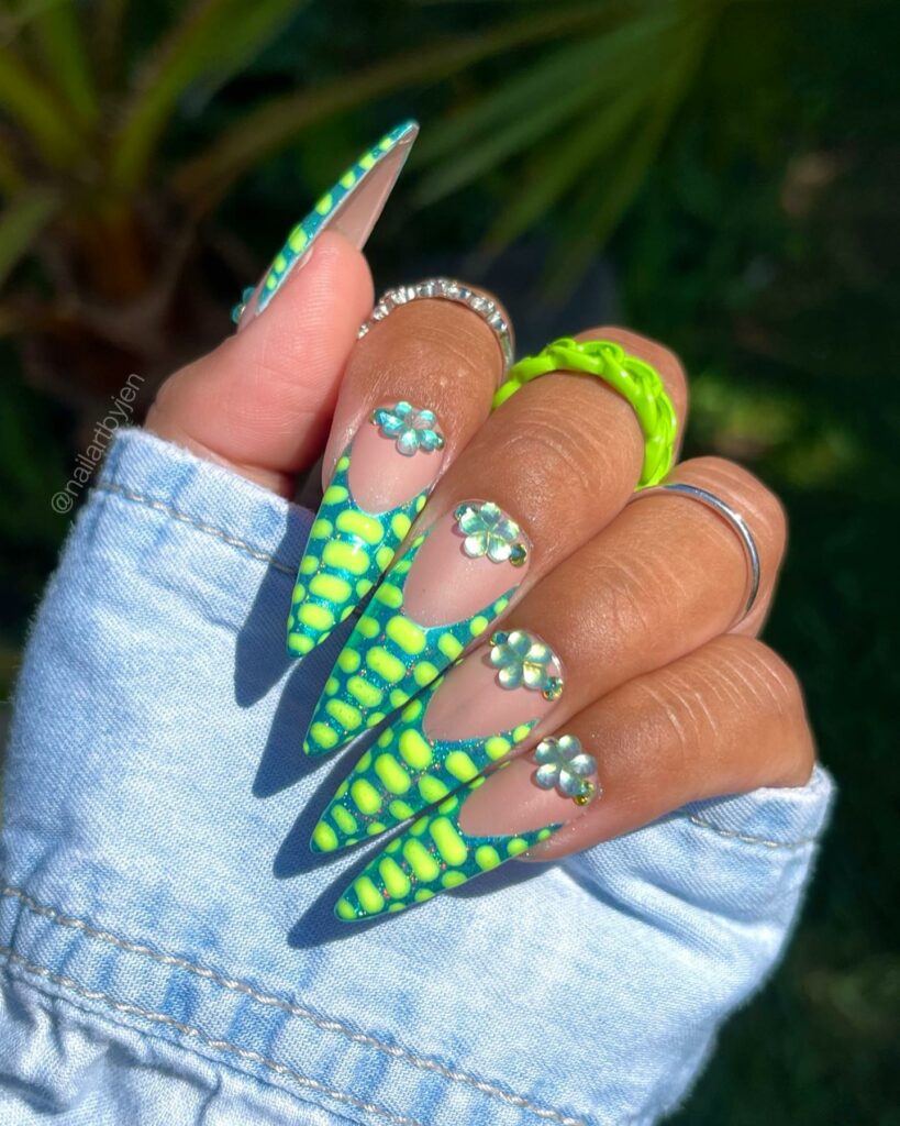 20 Latest Croc Nail Ideas To Try In 2024! 24 Green Croc Stiletto Nails