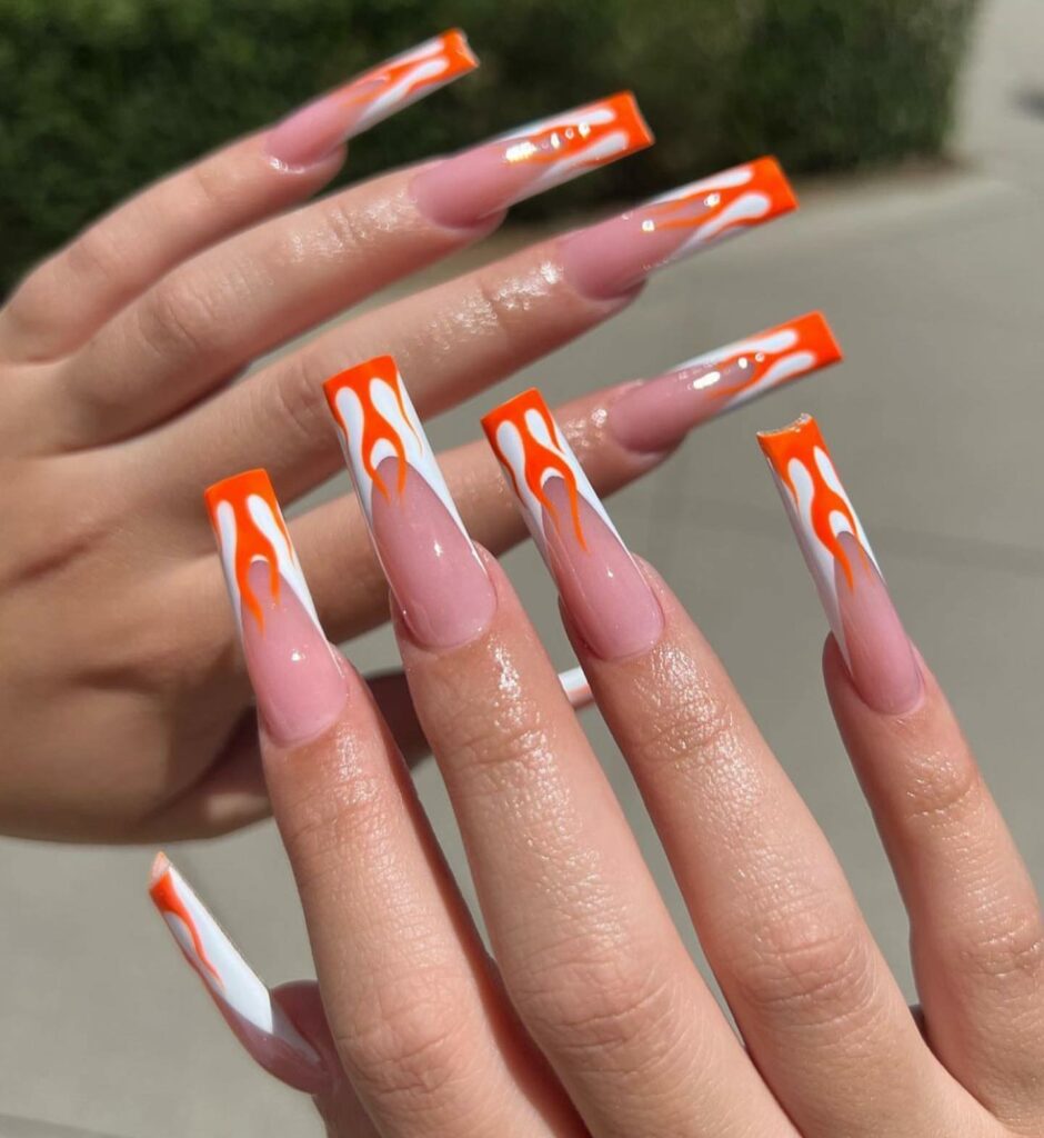 33 Latest Orange Acrylic Nail Ideas To Try in 2024! 28 Flame Orange Acrylic Nails