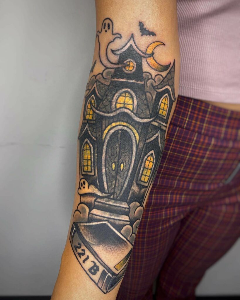 33 Halloween Tattoo Ideas for 2024 38 Haunted House And Ghosts Tattoo