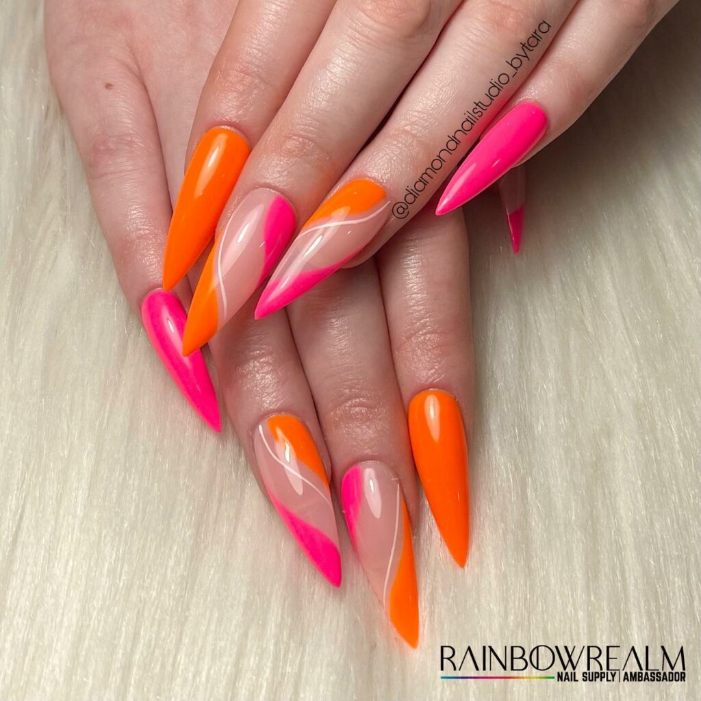 Feel Vibrant with 30 Pink And Orange Nail Designs in 2024 13 Abstract Pink And Orange Stiletto Nails