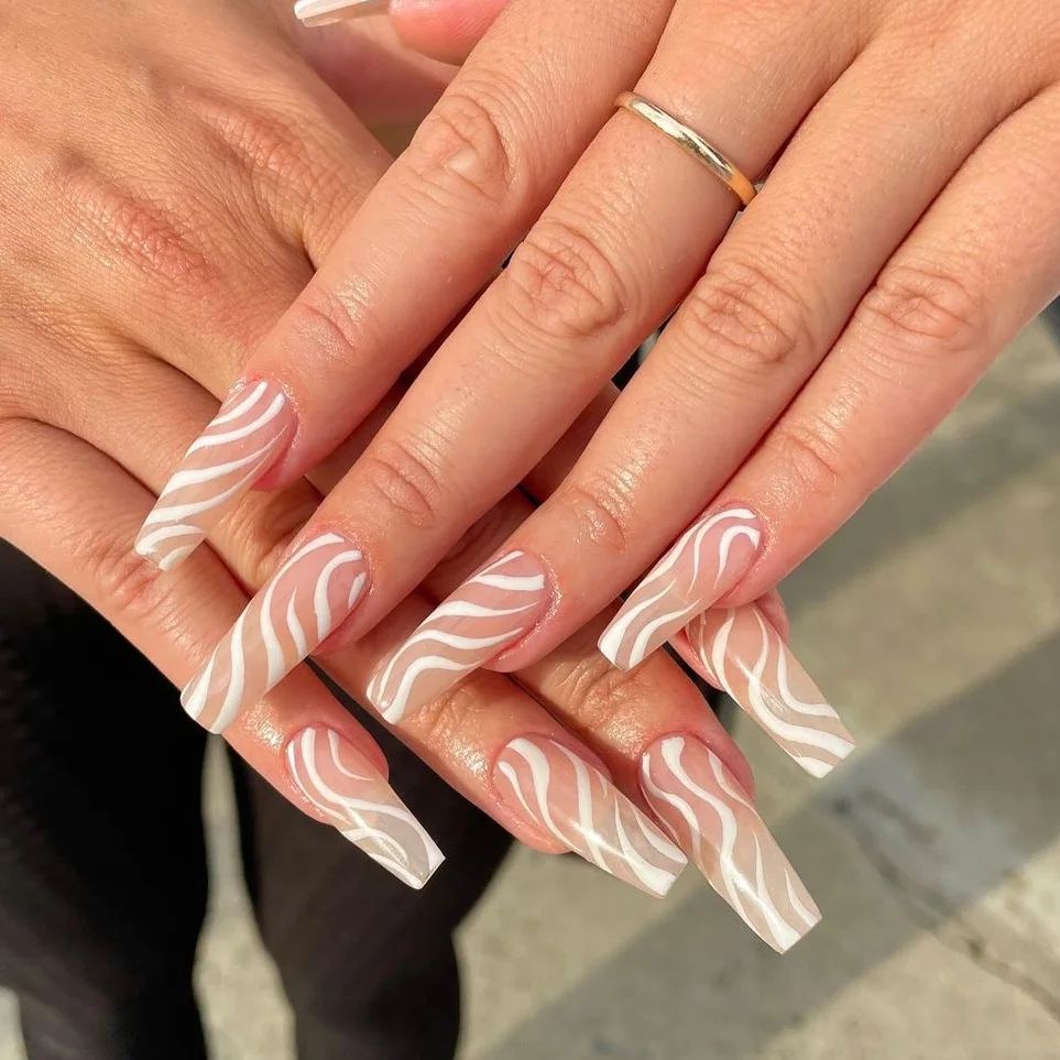 28 Latest Nude And White Nail Designs To Try in 2024! 32 Nude And White Swirl Coffin Nails