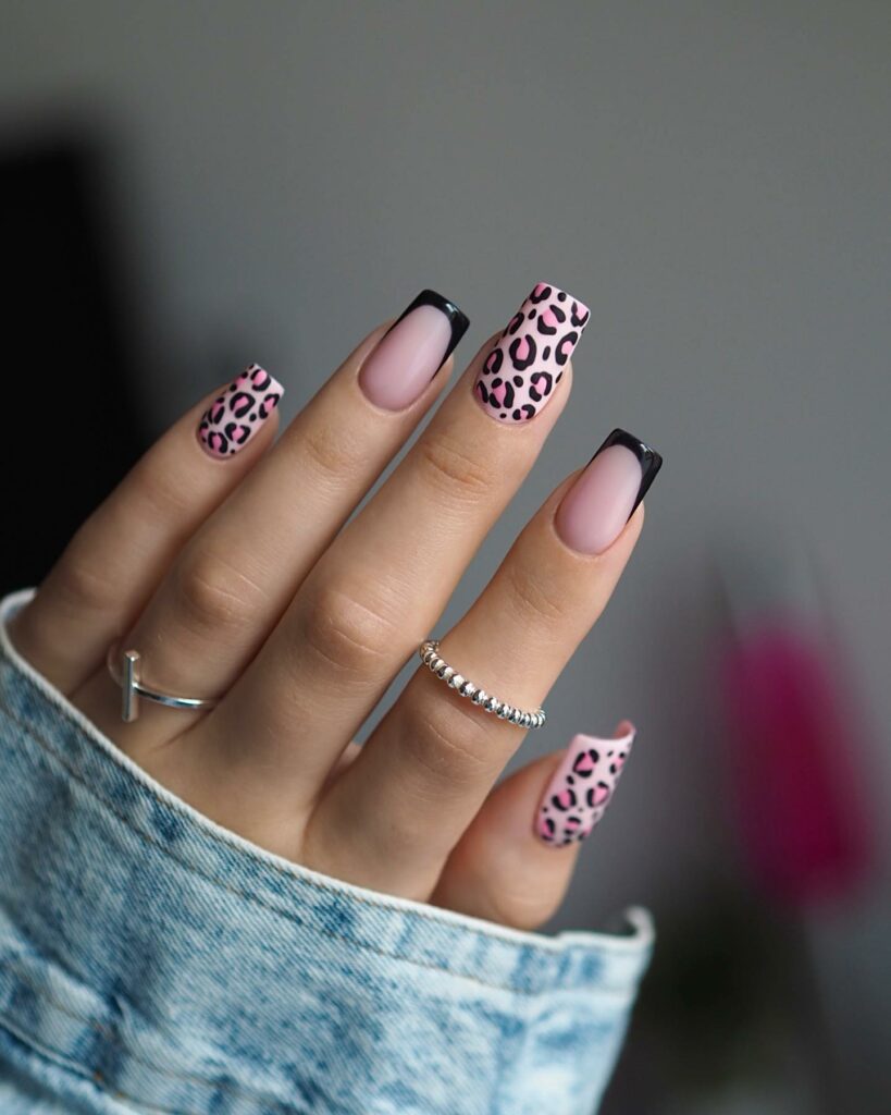25 Latest Leopard Print Nail Ideas To Try In 2024! 14 Pink Leopard Nails With Black French