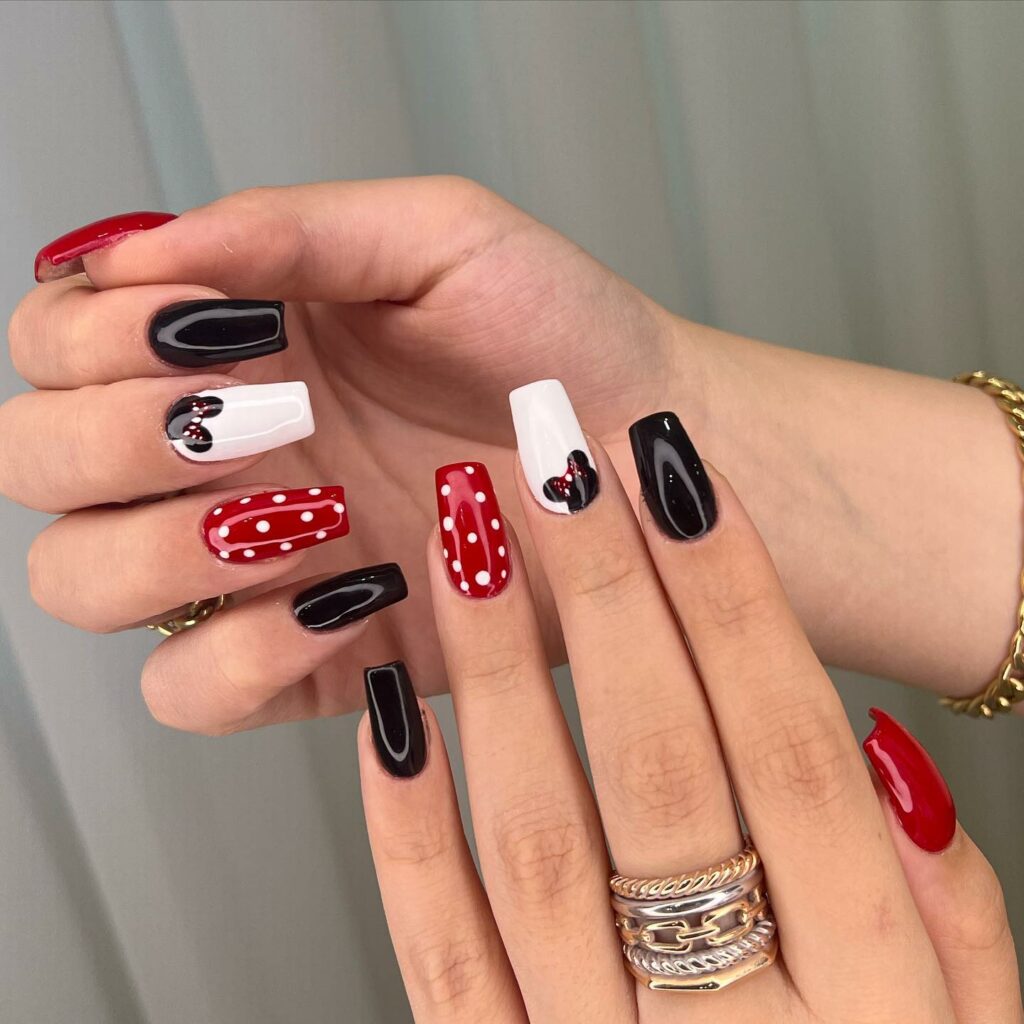 50 Latest Disney Nails Ideas To Try In 2024! 40 Glossy Minnie Mouse Coffin Nails