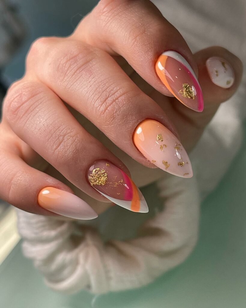 Get Peachy with 30 Peach Nail Designs for 2024 12 Diagonal Color Block