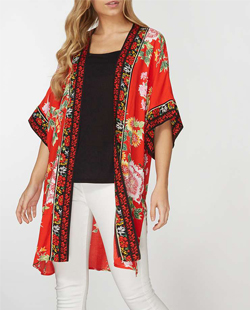 3 Oriental Print Red Kimono Jacket