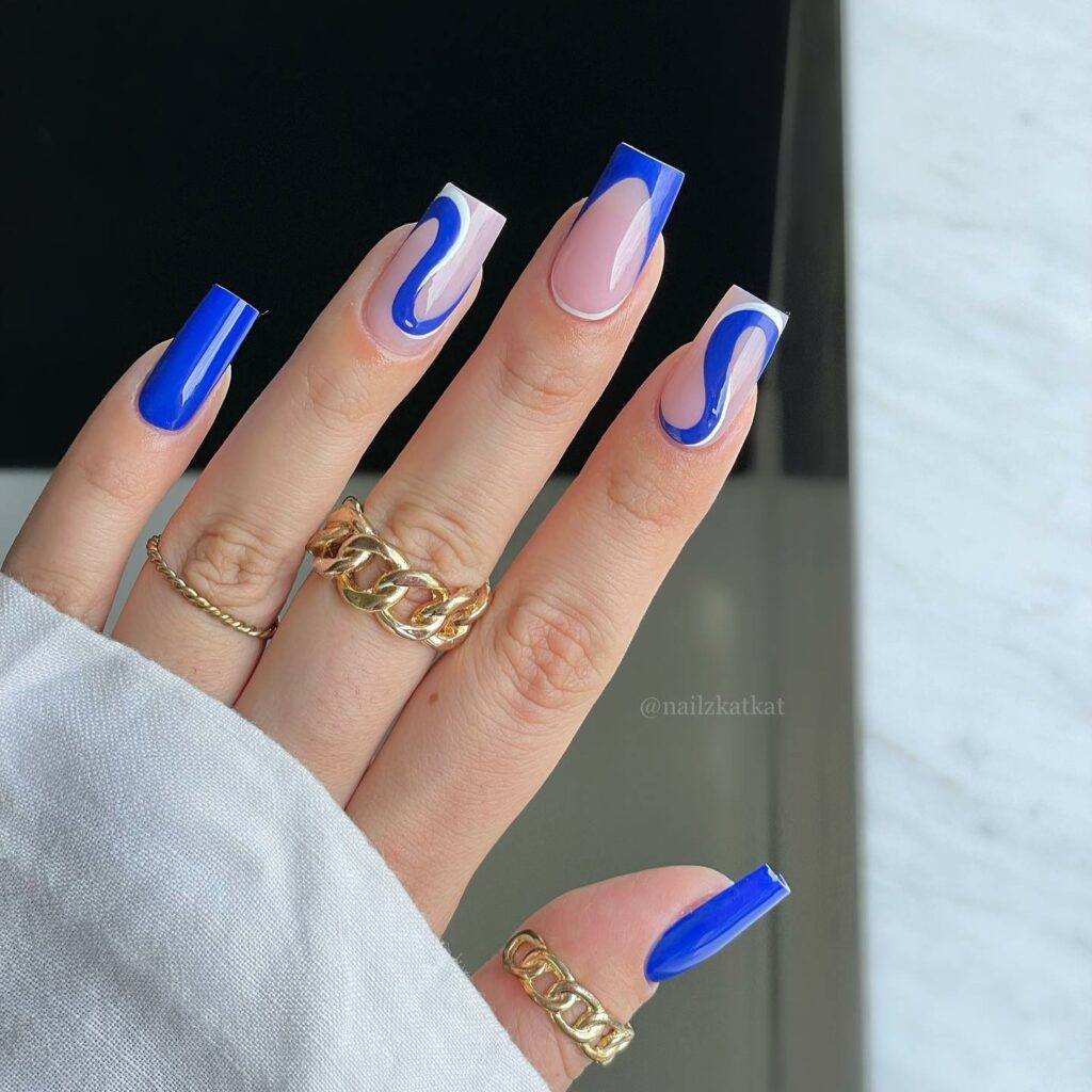 30 Latest Blue And White Nail Ideas To Try In 2024! 10 Blue And White Swirl On Square Nails