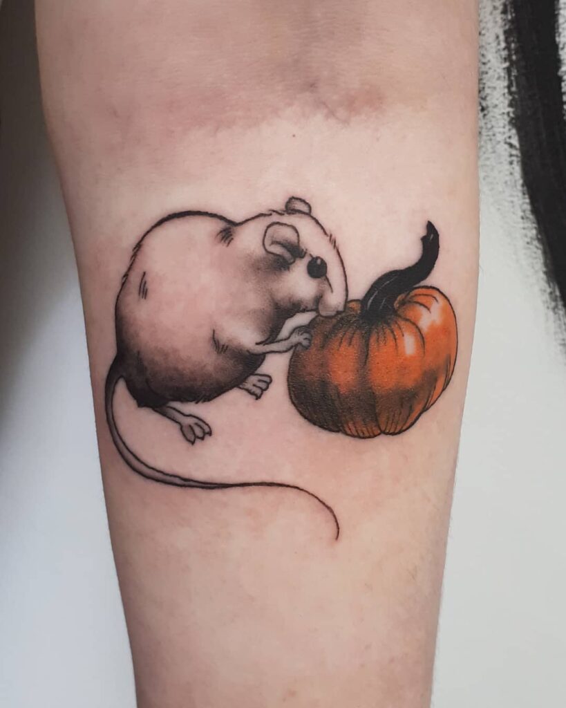 10+ Medium Tattoo Ideas You’ll Have To See To Believe! 20 Artistic Mouse With Pumpkin Medium Tattoo