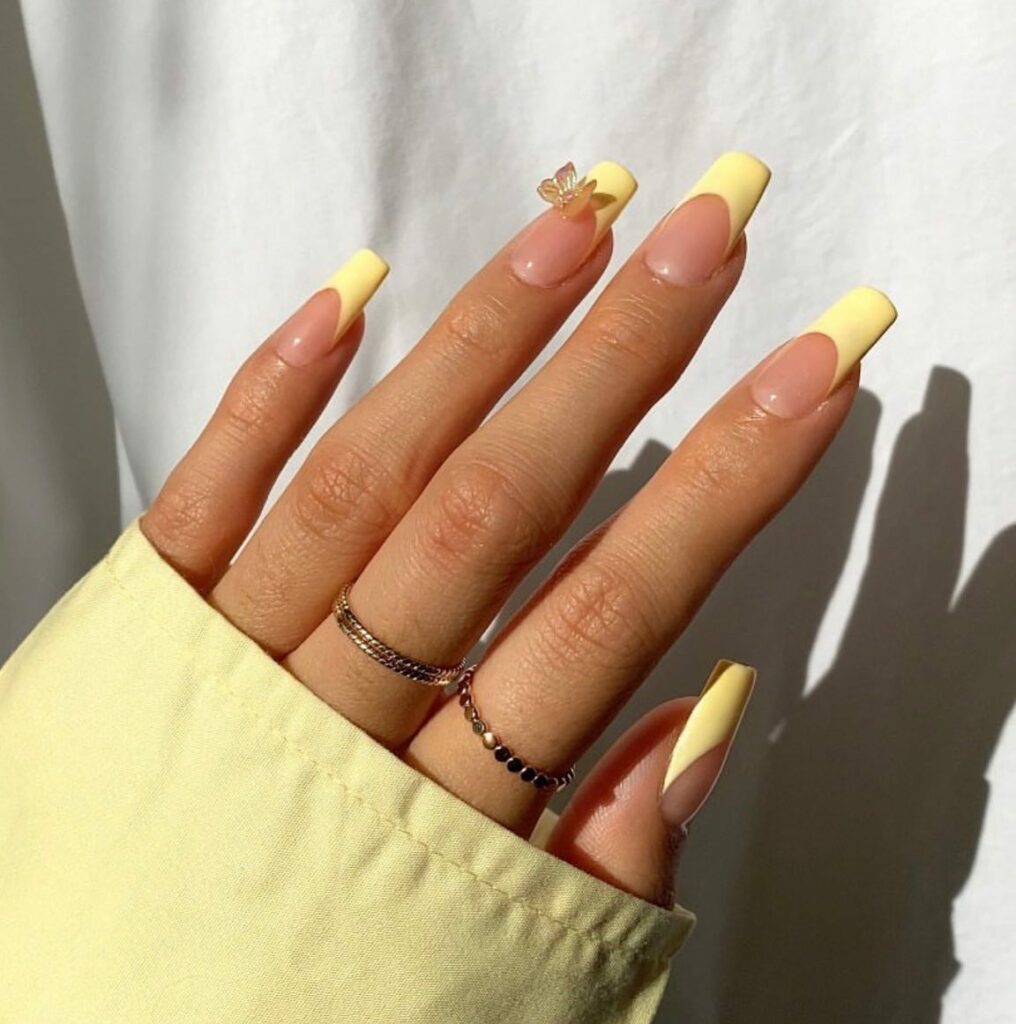 20 Latest Sunshine Nail Ideas To Try In 2024! 24 Sunshine French Nails with Butterfly Design