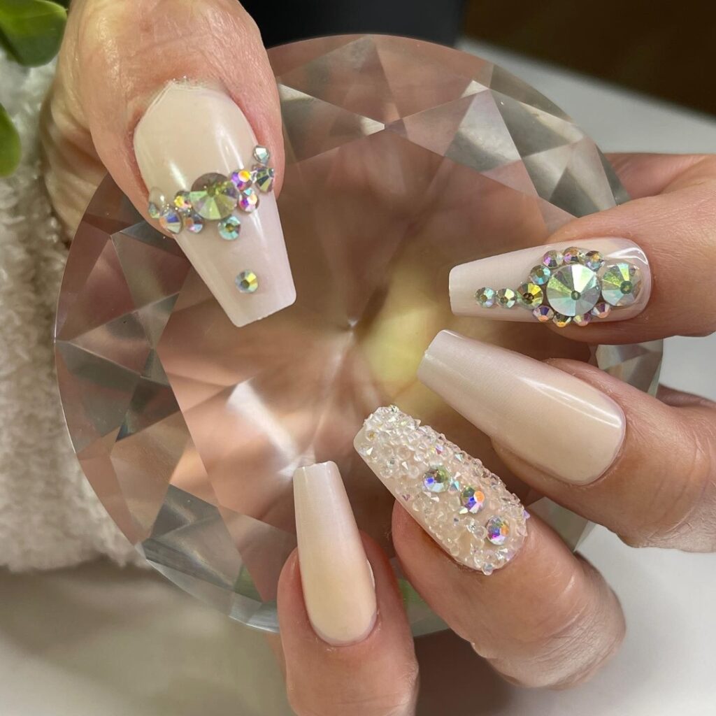 45 Latest Nails With Rhinestones Designs To Try In 2024! 32 Chrome and French Ombre