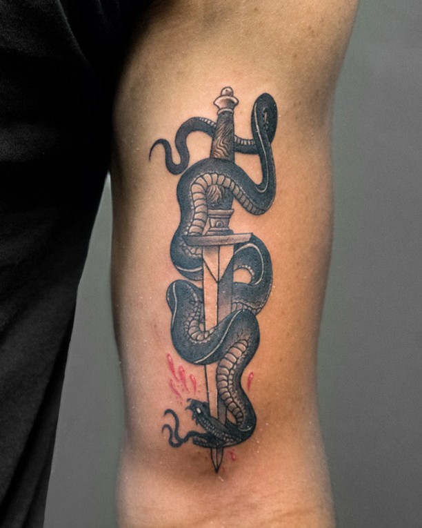 12+ Traditional Dagger Tattoo Ideas - To Inspire You In 2024 16 Serpent and Dagger Tattoo