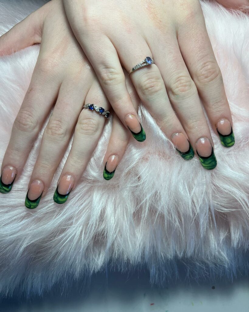 Get Edgy with 30 Green And Black Nail Designs in 2024 28 Green And Black French Tip Nails