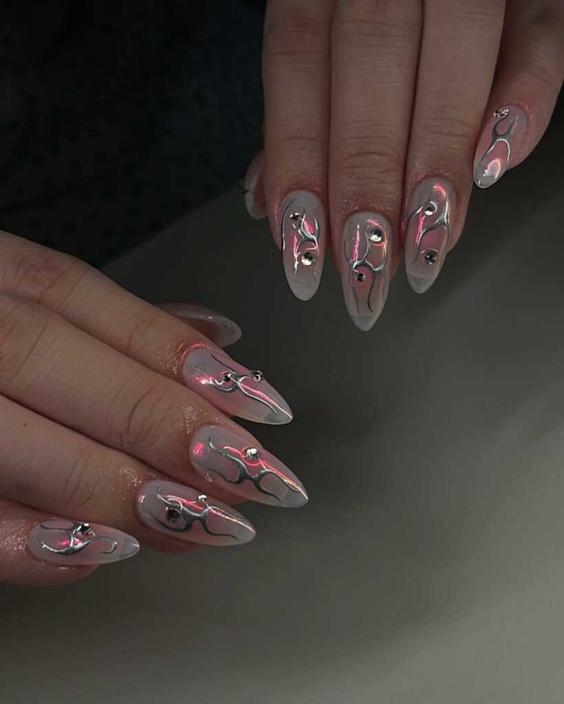 Shine with 30 Light Pink Chrome Nail Designs of 2024 50 Pink Chrome Geometry