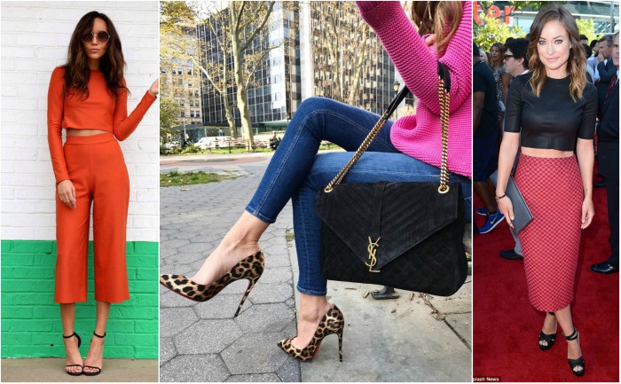 How To Dress In Your 30s? 33 Outfit grid, crop tops with culottes, leopard print heels and olivia wilde in crop top and leather skirt