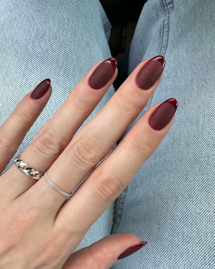 30 Latest Matte Nail Ideas To Try In 2024! 40 Red Velvet Matte Nails With Glossy Tips