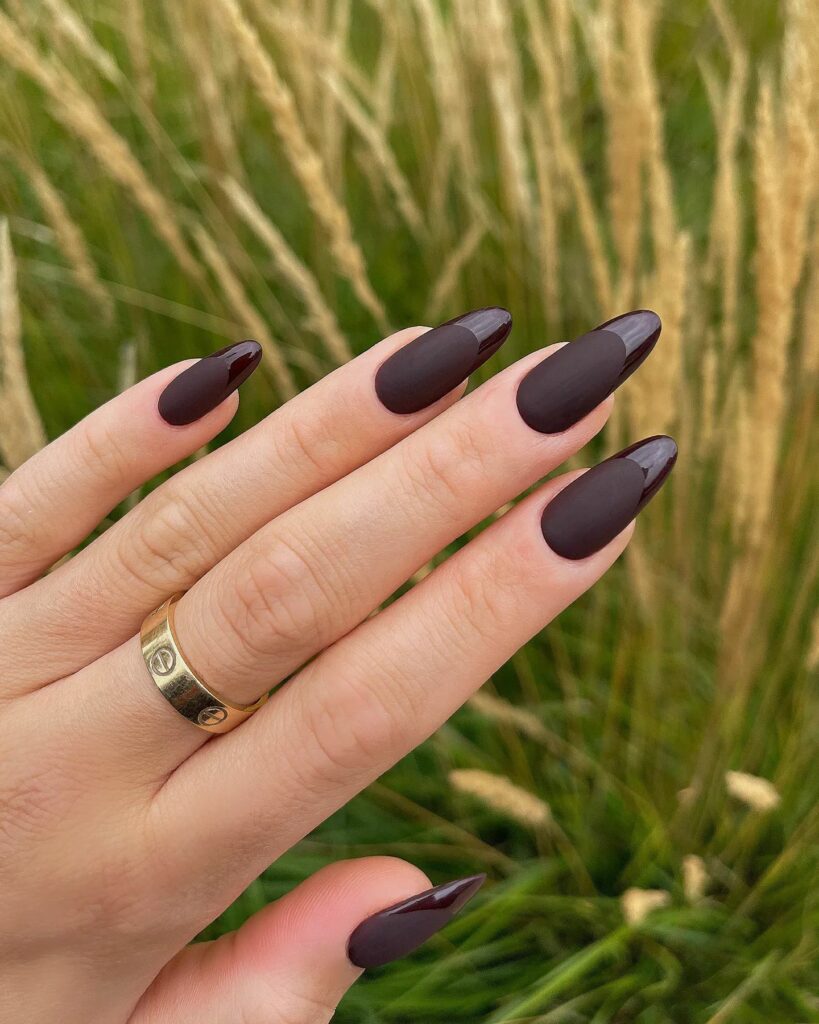44 Latest Matte Brown Nail Ideas To Try In 2024! 17 Matte And Glossy Dark Brown Almond French Nails