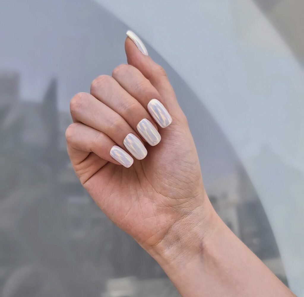 29 Latest Metallic Nail Designs To Try In 2024! 33 Metallic White Square Nails