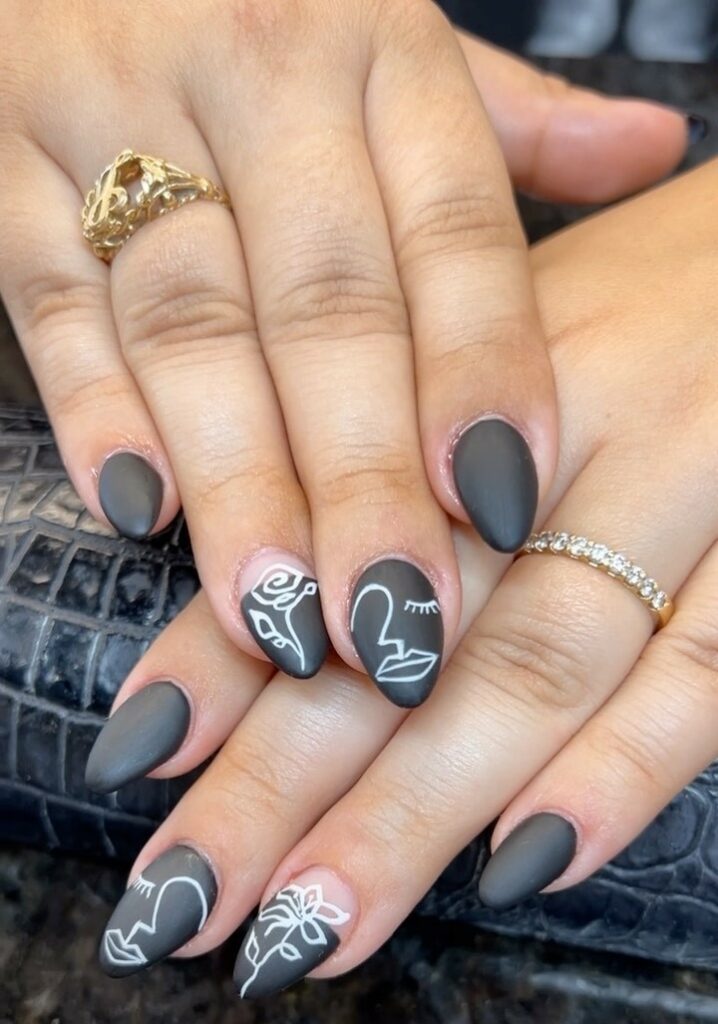 35 Latest Black Matte Nail Designs To Try In 2024! 31 Outlined Faces
