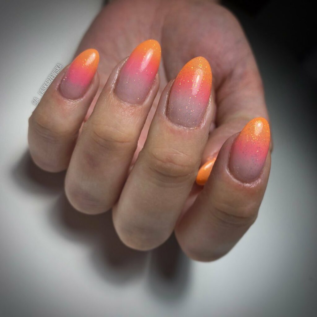 30 Latest Orange Ombre Nail Designs To Try In 2024! 30 Orange, Pink And Nude Ombre With Glitters