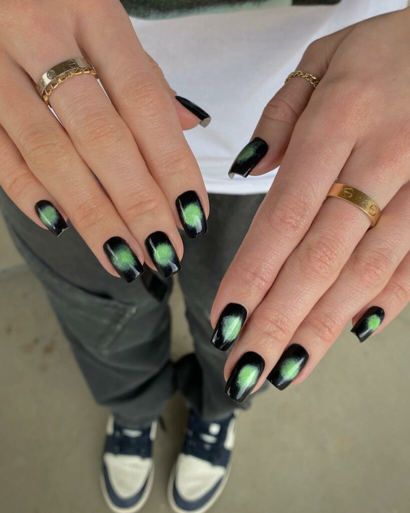 Get Edgy with 30 Green And Black Nail Designs in 2024 24 Small Green And Black Aura Square Nails