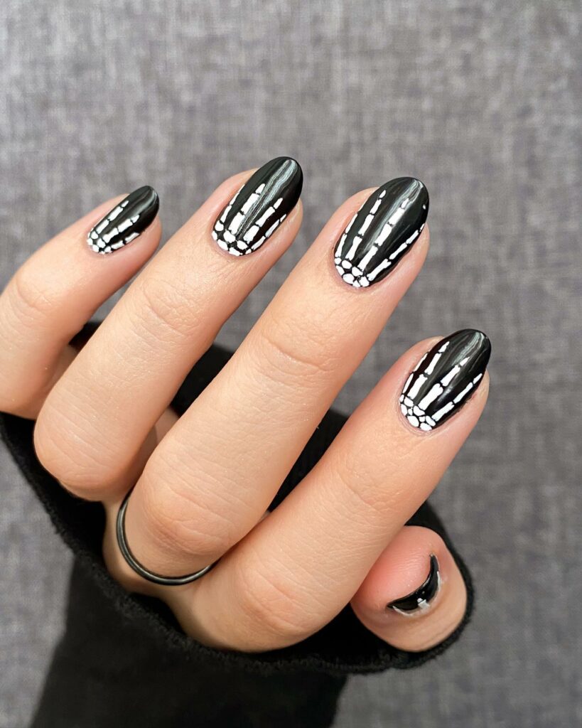 Express Yourself with 30 Emo Nail Designs in 2024 11 Black Emo Nails With Skeleton Hands