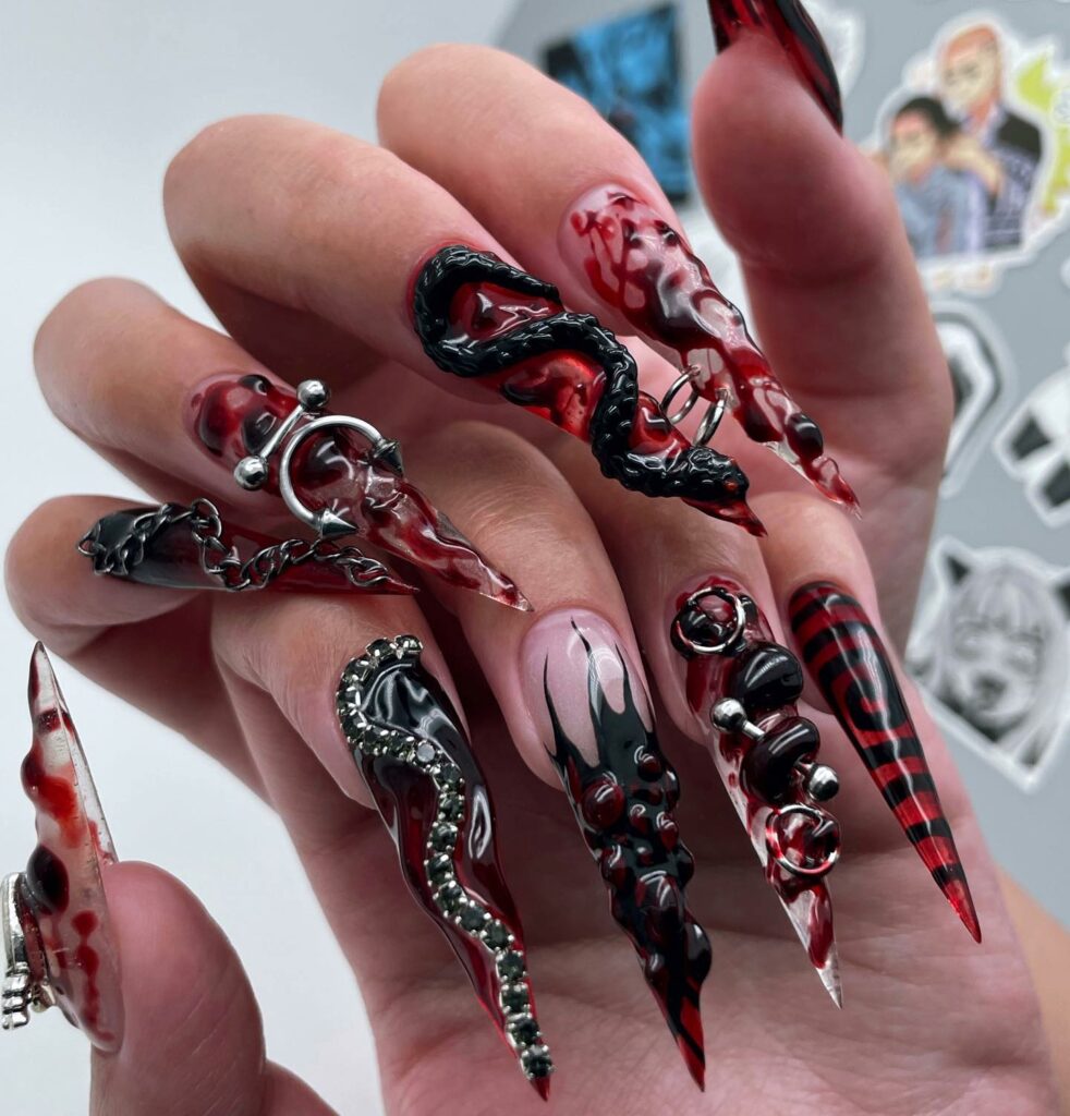 25 Latest Gothic Nail Ideas To Try In 2024! 14 Bloody Gothic Nails With 3D Design