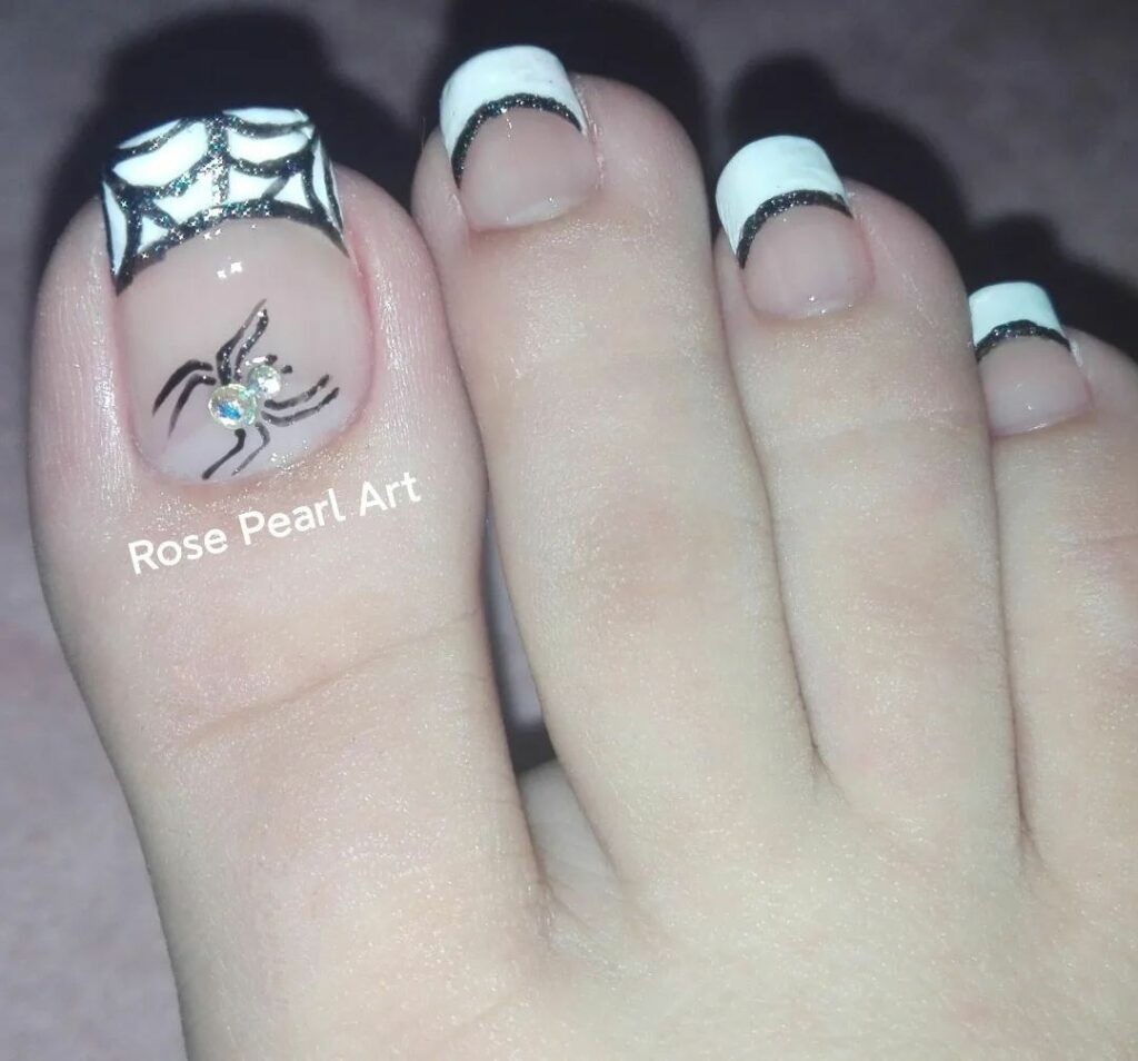 30 Spooky Halloween Pedicure Ideas to Try in 2024 18 French Pedicure with a Twist