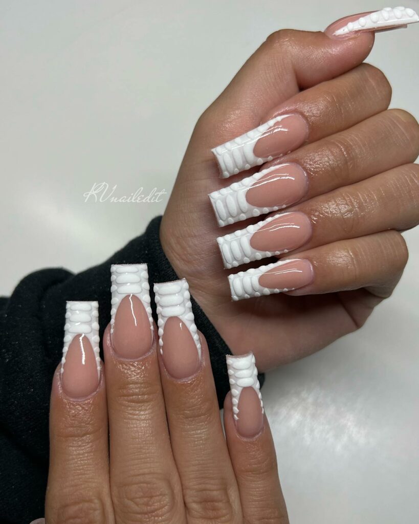 20 Latest Croc Nail Ideas To Try In 2024! 23 White Croc French Square Nails