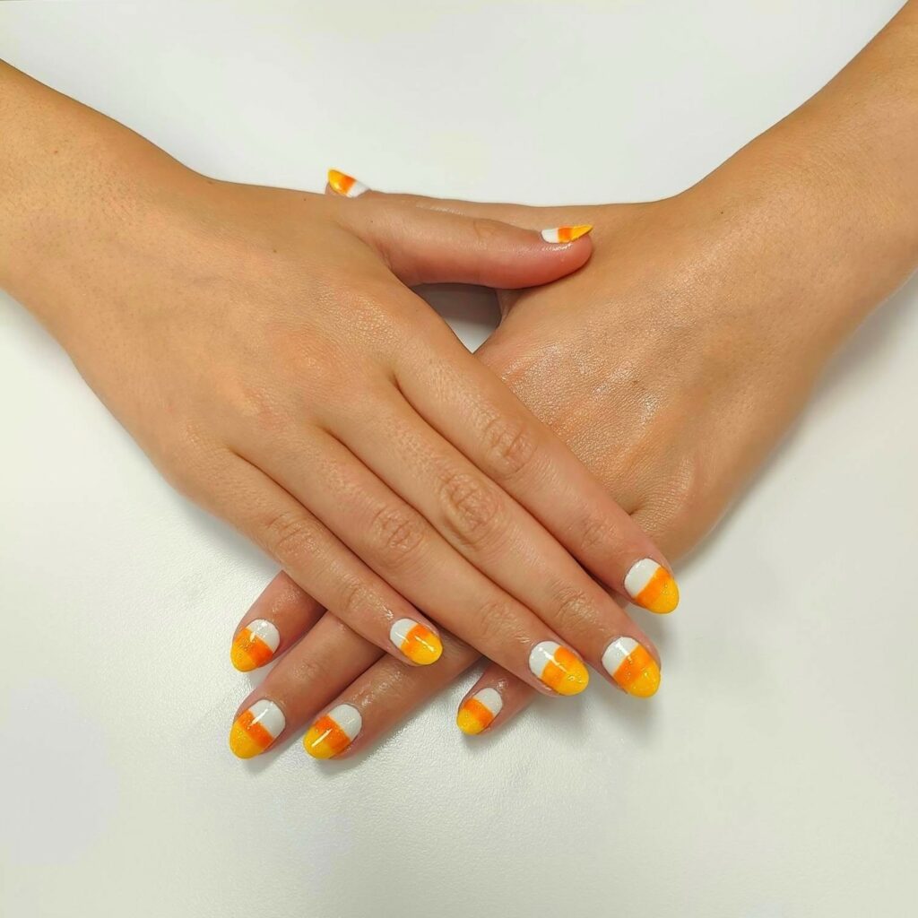 20 Latest Candy Corn Nail Design To Try In 2024! 19 Candy Corn Round Nails