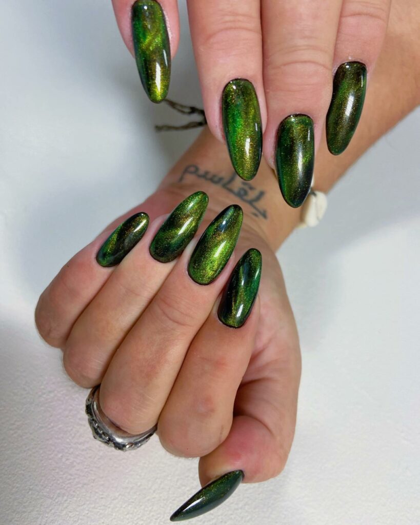 Get Edgy with 30 Green And Black Nail Designs in 2024 30 Long Almond Green And Black Ombre Nails