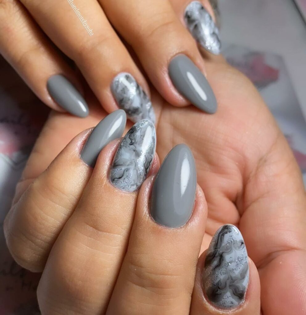 Embrace Neutrals with 35 Grey Nail Designs for 2024 30 Grey Marble Mani