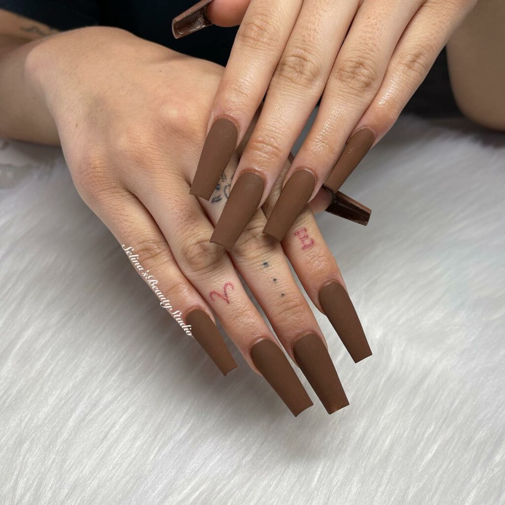 44 Latest Matte Brown Nail Ideas To Try In 2024! 31 Matte Brown Coffin Nails