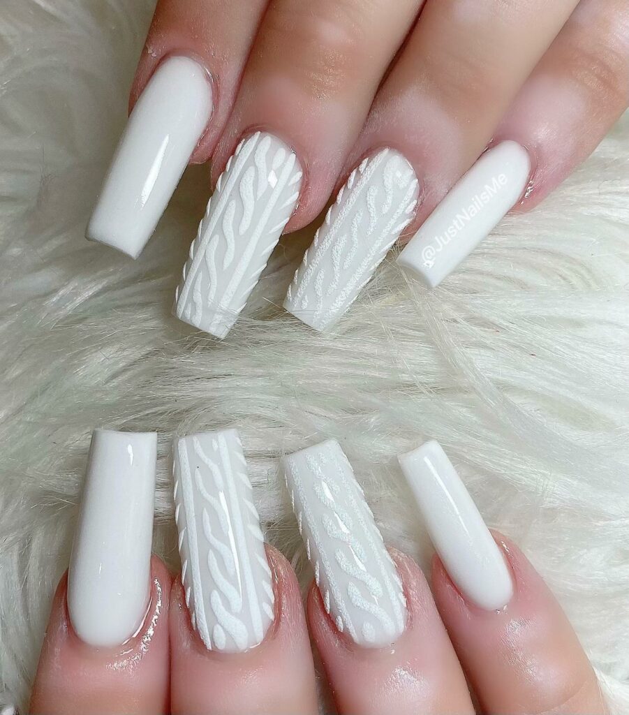 44 Latest White Nail Ideas To Try In 2024! 15 Sweater-Inspired White Nails