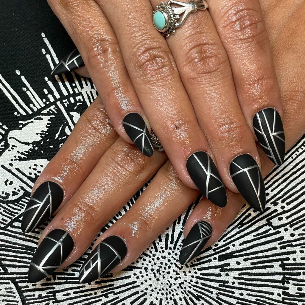 35 Latest Black Matte Nail Designs To Try In 2024! 27 The Art of Abstract Lines