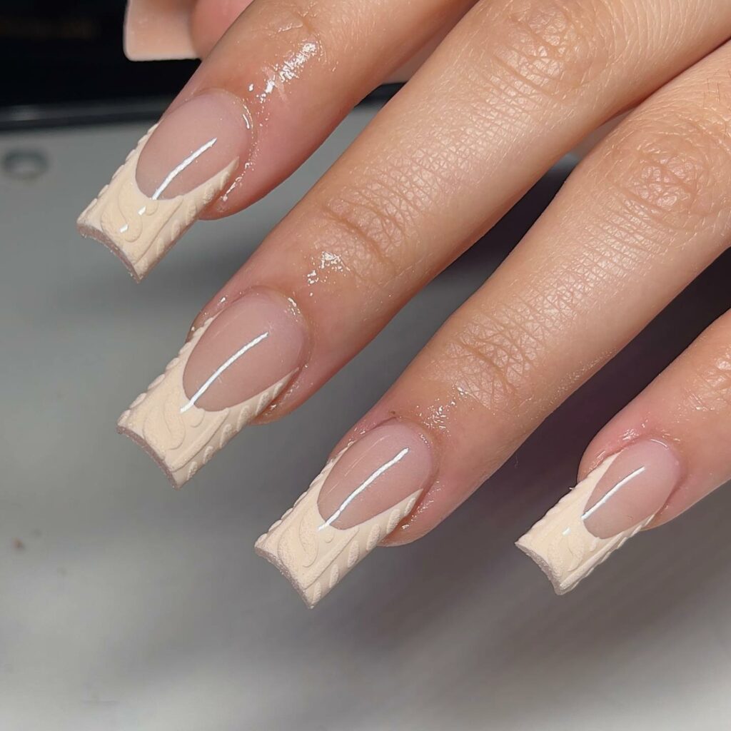 Try 50 Coffin French Tip Nail Designs in 2024 39 Beige Sweater Nails