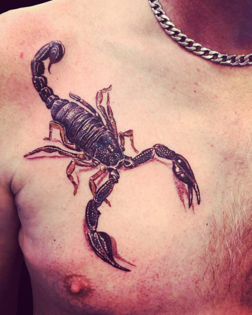 22 AMAZING SCORPION TATTOO DESIGNS - UPDATED FOR 2024 24 Scorpion Chest Tattoo
