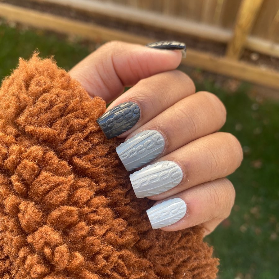 Embrace Neutrals with 35 Grey Nail Designs for 2024 13 Winter Sweater Nails