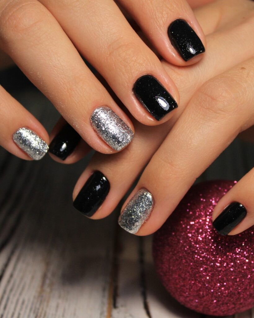 Keep it Classic with 20 Black and White Christmas Nails in 2024 19 Black & Silver Glitter