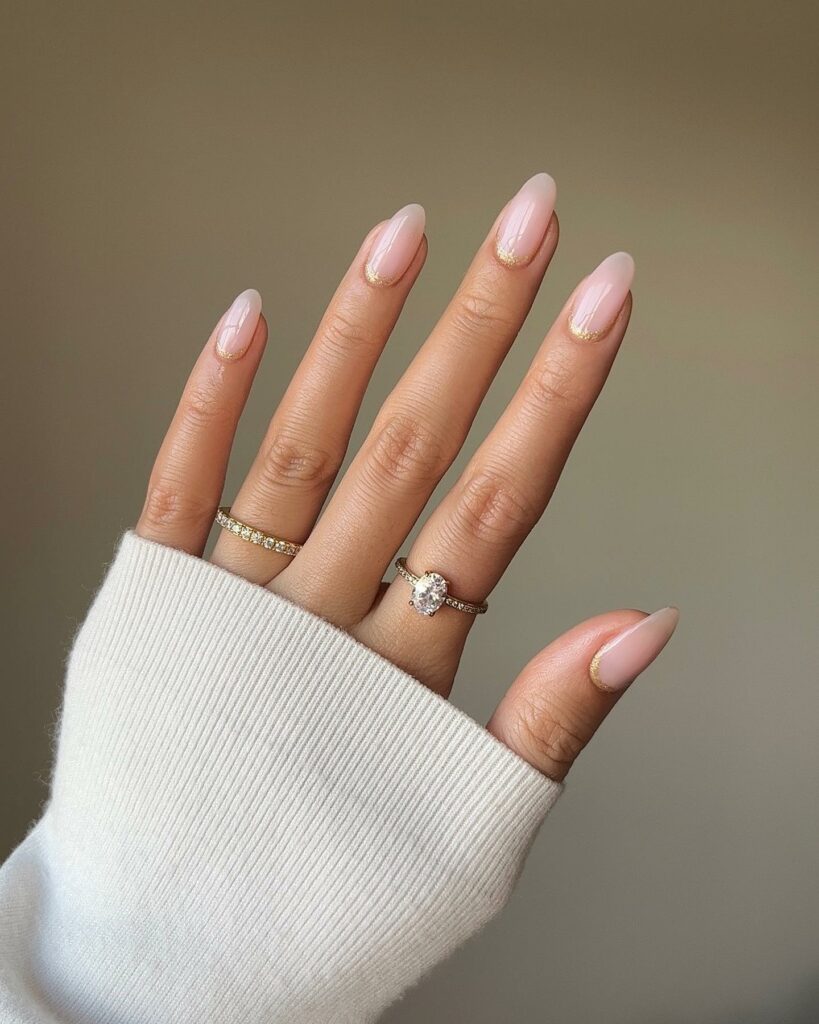 17 Latest Fairy Nail Designs To Try In 2024! 24 Fairy Nails With Gold Glitter On Base