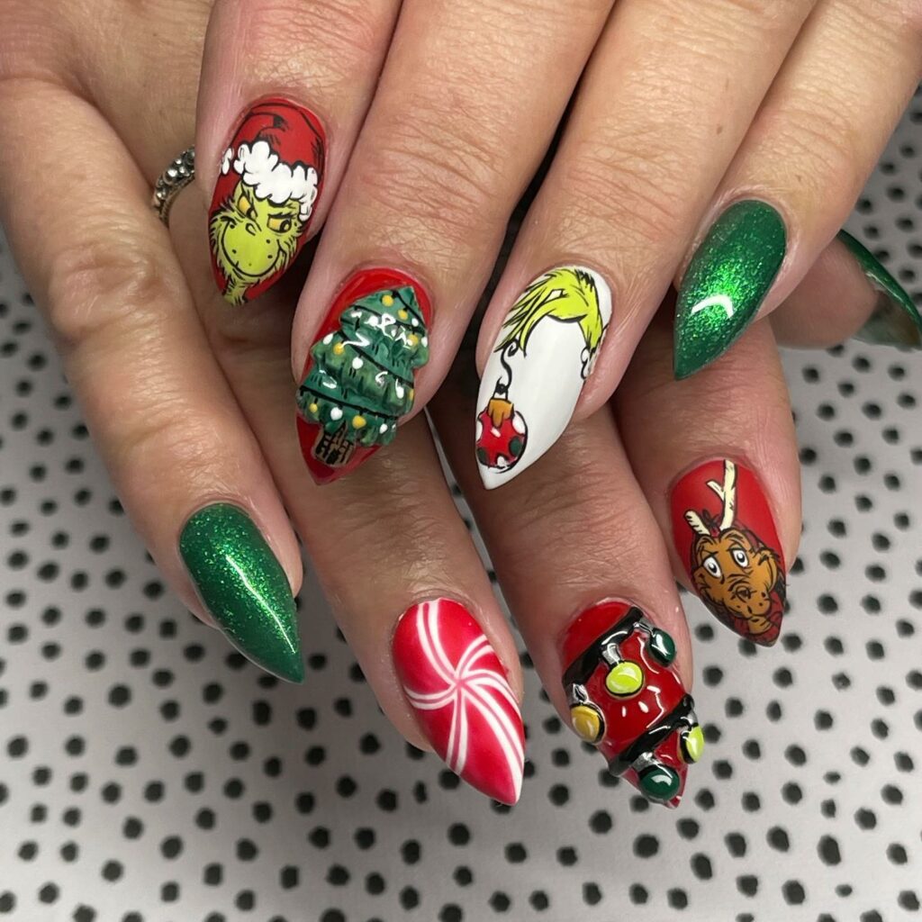 Embrace the Holiday Spirit in 2024 33 Festive Stiletto Grinch Nails