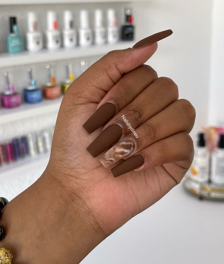 44 Latest Matte Brown Nail Ideas To Try In 2024! 33 Matte Brown Marble Accent Nails