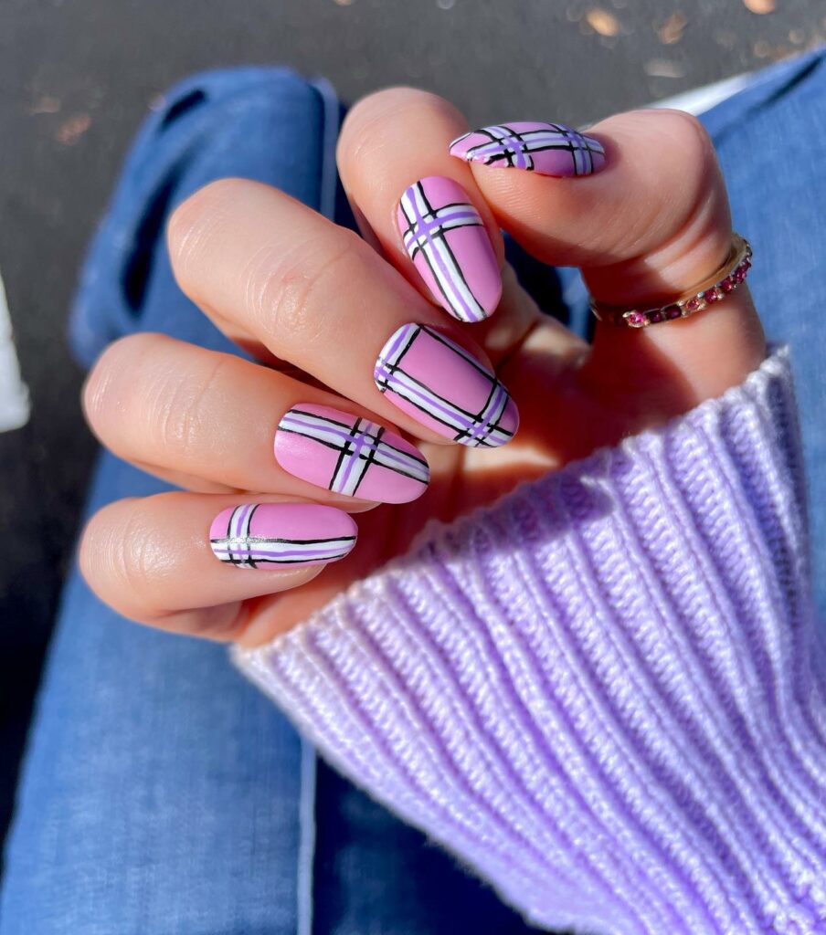 30 Latest Pink And Purple Nail Designs To Try In 2024! 27 Purple And Pink Plaid Nails