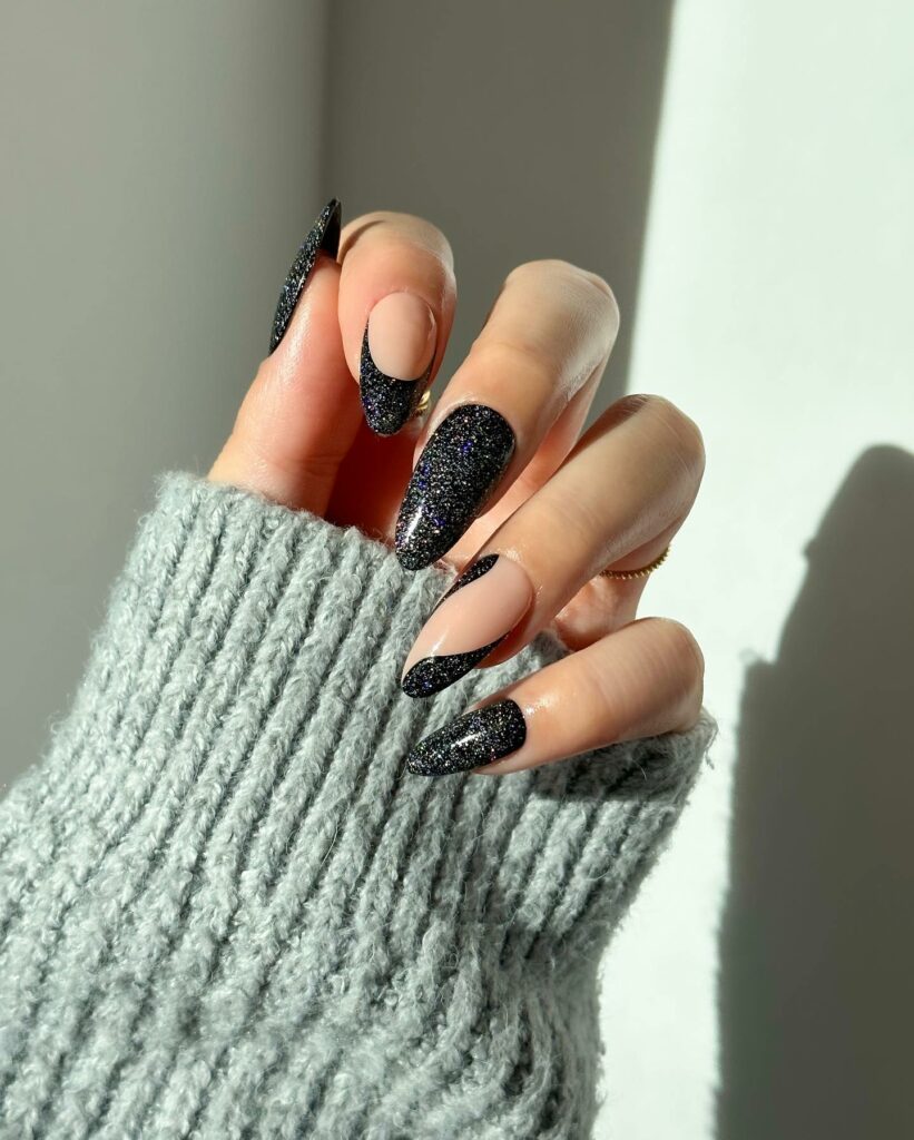 19 Latest Black Glitter Nail Designs To Try In 2024! 18 Black Glitter Nails