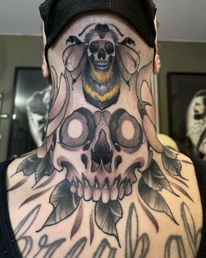 90 Latest Neck Tattoo Ideas To Inspire You In 2024! 46 Skull Neck Canvas